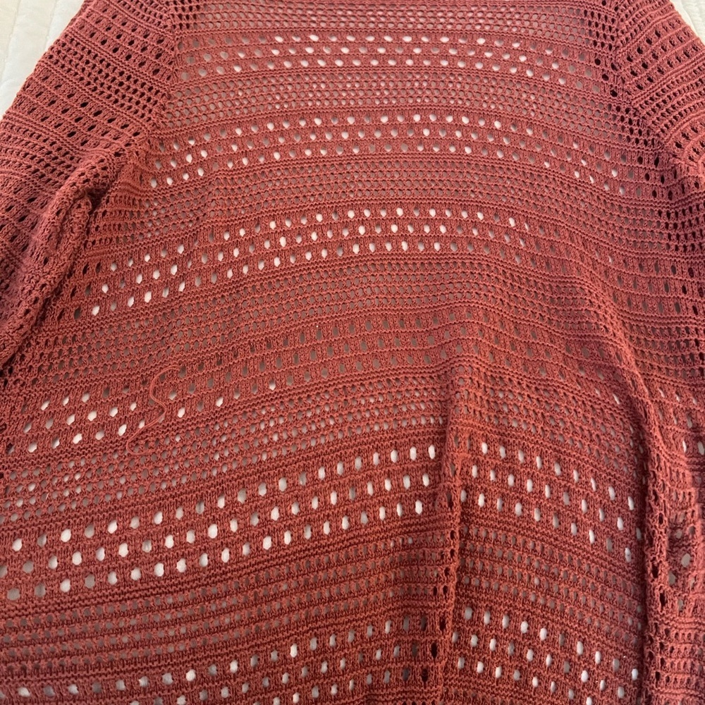 Torrid Brick Red Pointelle Long Open Front Cardigan - Picture 4 of 6